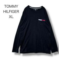 トミーヒルフィガー　ロンＴ　カットソー　長袖　ＸＬ　黒　胸ポケット