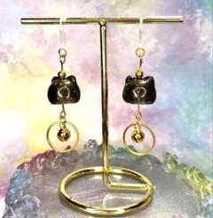 黒猫 風鈴 ピアス イヤリング ハンドメイド 鈴