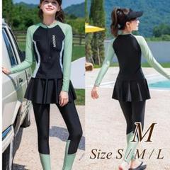 ラッシュガード 3点セット レディース ブラック グリーン セパレート水着 M