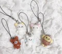 樹脂粘土　ストラップ　ねこ　くま　さる　5個セット　ウィッシュコア　バレエコア