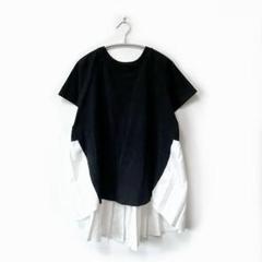 コットン100%Tシャツ Myu ミュー【F】プリーツデザイン黒 白 ゆったり