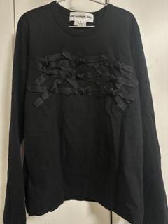 【美品】コムデギャルソン　ガール　GIRL リボン柄　Tシャツ ロンT ネイビー COMME des GARCONS GIRL コムデギャルソンガール *丸襟リボン