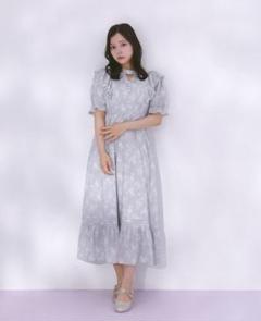 evelyn オリジナルチェックフリルOP アイスグレイ 襟チェックロングOP evelyn アイスグレイ（オリジナルチェック