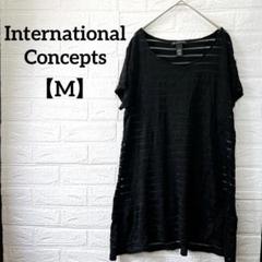 透け感❣️International Concepts 【M】黒 ストライプ 半袖のサムネイル