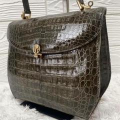 シャイニングクロコ ワニ革 レザー ハンドバッグ ゴールド金具 自立