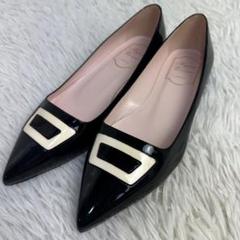【Roger Vivier】ベルベットバレエフラット ブラック Woman ベル ヴィヴィエ パテントレザー バレリーナ
