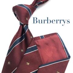 【極美品】Burberrys ネクタイ ホースロゴ 小紋 ストライプ レッド