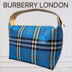 美品✨BURBERRY バーバリーロンドン メガチェック ポーチ ミニバッグ 青のサムネイル