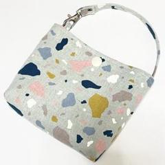 バラバラ柄　バッグポーチ　ブルー　ハンドメイド
