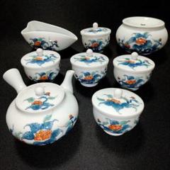 畑萬陶苑 茶器 色鍋島 染錦岩牡丹絵 急須 蓋付湯呑 5客
