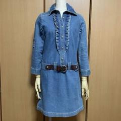 【美品】Catherine Harnel★牛革ベルト付きデニムワンピース　高品質 美品】Catherine Harnel☆牛革ベルト付きデニムワンピース 高