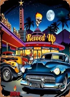 “ Revved Up “ ブリキ看板 ホットロッド アメ車 ダイナー ガレージ