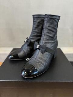 CHANEL シャネル 23SS 36.5パールココリボンストレッチカーフ