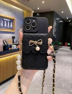 在庫処分【新品】アーガイル柄リボン&チェック柄パールiPhoneケース