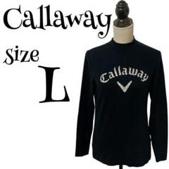 【GOLFウェア】Callaway 天竺長袖 モックネック ロゴプリントシャツ