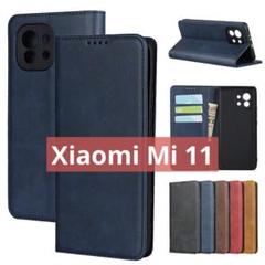Xiaomi Mi 11 ケース 手帳型ケース ブルー スマホケース シンプル