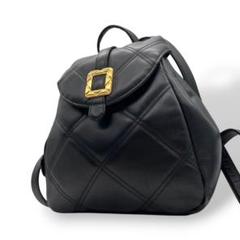 美品　マリクレール　リュック　黒　キルティング　レザー　フラップ　本革　s12