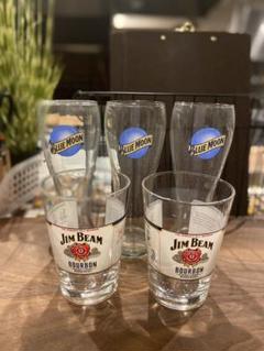 BLUE MOONビールグラス3本&ジムビームホワイトラベルタンブラー2本