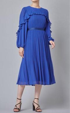極美品✨CELFORD プリーツラッフルフレアワンピース ロイヤルブルー 38