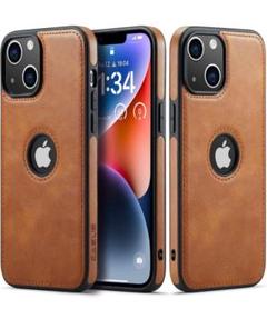 iphone14plusケースユニークなデザインレザークラシックキャメル
