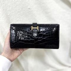 HERMES エルメス ベアンスフレ クロコダイル 長財布 黒