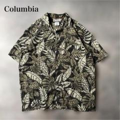 古着90s Columbiaアロハシャツ　カーキ色　ボダニカル柄【AB21】