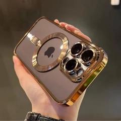 iPhone15用ケース ゴールド　マグネット式リング付き