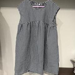 130サイズ 紺白チェック 半袖ワンピース