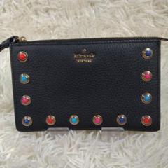 美品 kate spade new york ビジュー スタッズ ポーチ 黒