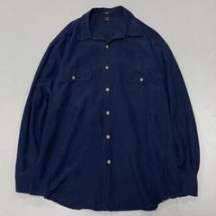 90s Vintage シルク100% L/S シャツ 光沢 ドレープ ネイビー