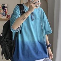 Tシャツ メンズ Lサイズ 夏服 半袖 グラデーション ゆったり カジュアル