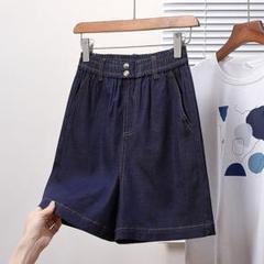 着痩せ 五分丈 デニム ショートパンツ ハイウエスト レディース シンプル