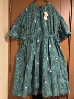 近年品♡ミナペルホネン　ロングワンピース　刺繍　day's バンドカラー　緑 近年品♡ミナペルホネン ロングワンピース 刺繍 day's バンド