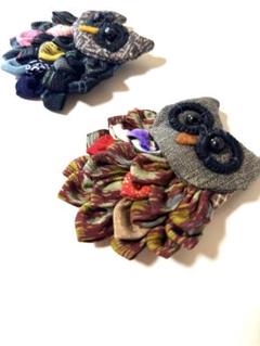 ハンドメイド フクロウ ブローチ 2個セット