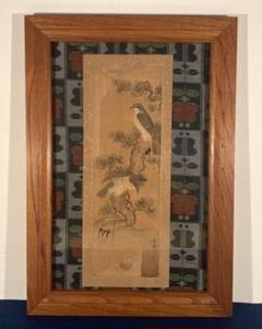 勝川春朗(葛飾北斎)「松に鳶」花鳥画 絹本 額装 勝川春朗(葛飾北斎)「松に鳶」花鳥画 絹本 額装