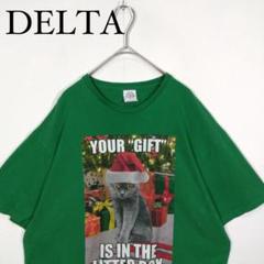 DELTA 猫プリント Tシャツ グリーン アニマルプリント　L