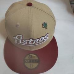 Astros 59FIFTY キャップ ベージュ/赤 7 1/2、ツバ裏グレー