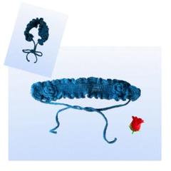 青バラ　ヘッドドレス　ヘアアクセサリー　薔薇　ハンドメイド　1点物