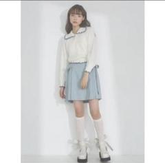merry jenny バイカラースカラップニットカーディガン　春服 白 水色