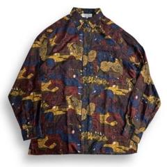 貴重【VINTAGE】80s 90s 総柄 ビンテージシルクシャツ 古着 レトロ