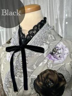 【ベロアりぼん&レース半衿】　⚫︎刺繍入り半衿⚫︎両面ベロア⚫︎光沢リボン ベロアりぼん&レース半衿】⚫︎刺繍入り半衿⚫︎両面ベロア