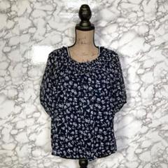 グローブ　grove　（M）　花柄シフォンブラウス　タンクトップ付　ネイビー