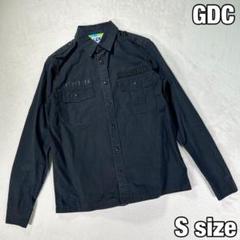 【GDC】ミリタリーシャツ　長袖　エポレット　ダブルポケット　刺繍ロゴ　黒　S