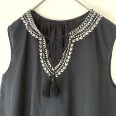 美品✨センスオブプレイス 綿100％ 刺繍ノースリーブ プルオーバー 黒