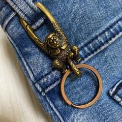 猿 カラビナ フック キーホルダー アメカジ リング付き ヴィンテージ 真鍮風