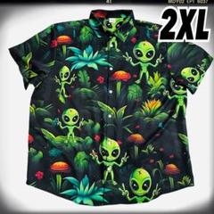 (481) 2XL サイケデリックエイリアン　宇宙人　メンズ半袖 アロハ　個性的
