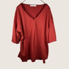 1517ショコラフィネ半袖Vネックカットソー赤色ゆったりシンプルマリン無地高見え