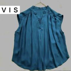 Vis ビス　素材切替えノースリーブスキッパーブラウス　シフォンブラウス