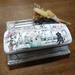 ♪メガネケース　眼鏡　花柄　アンティーク調　犬　デコパージュ　ハンドメイド♪
