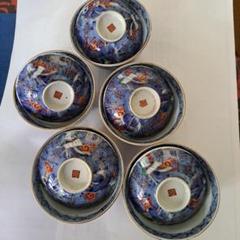 江戸中期　極上品　向付　蓋付　金彩赤絵　　竹林三賢人文　角福　五客セット 江戸中期 極上品 向付 蓋付 金彩赤絵 竹林三賢人文 角福 五客